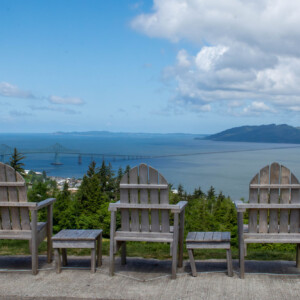 Chairs overlooking the scenery in Astoria, Oregon
